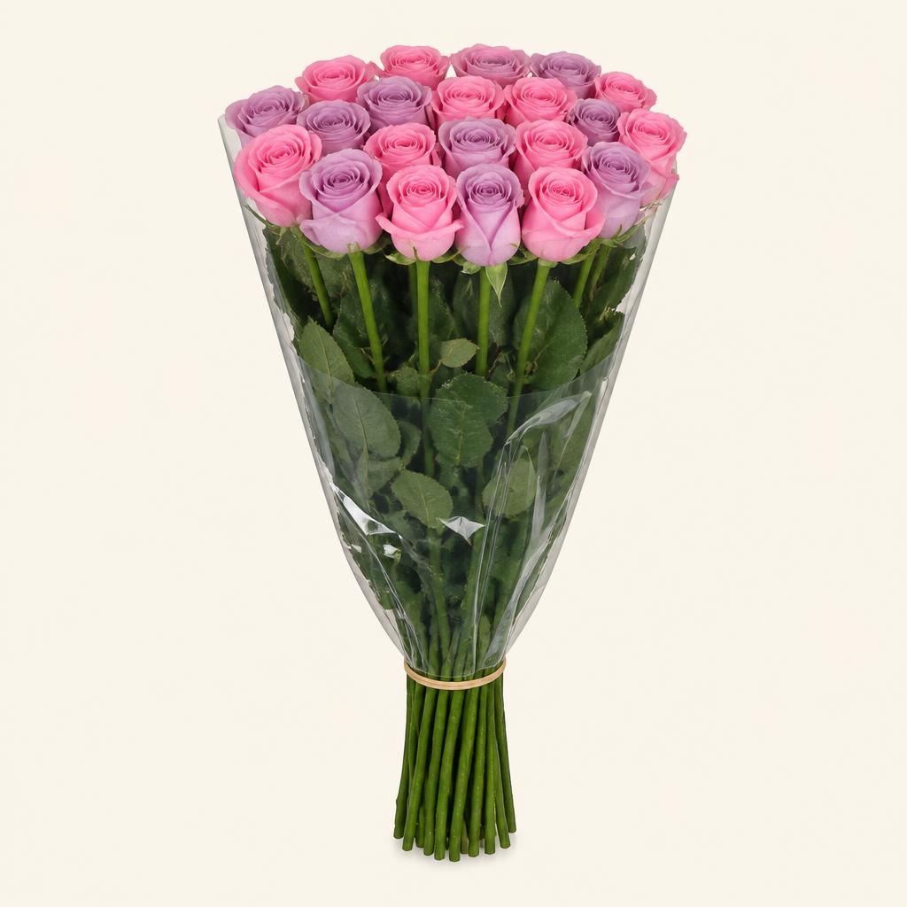 Simple bouquet of pink and lavender roses