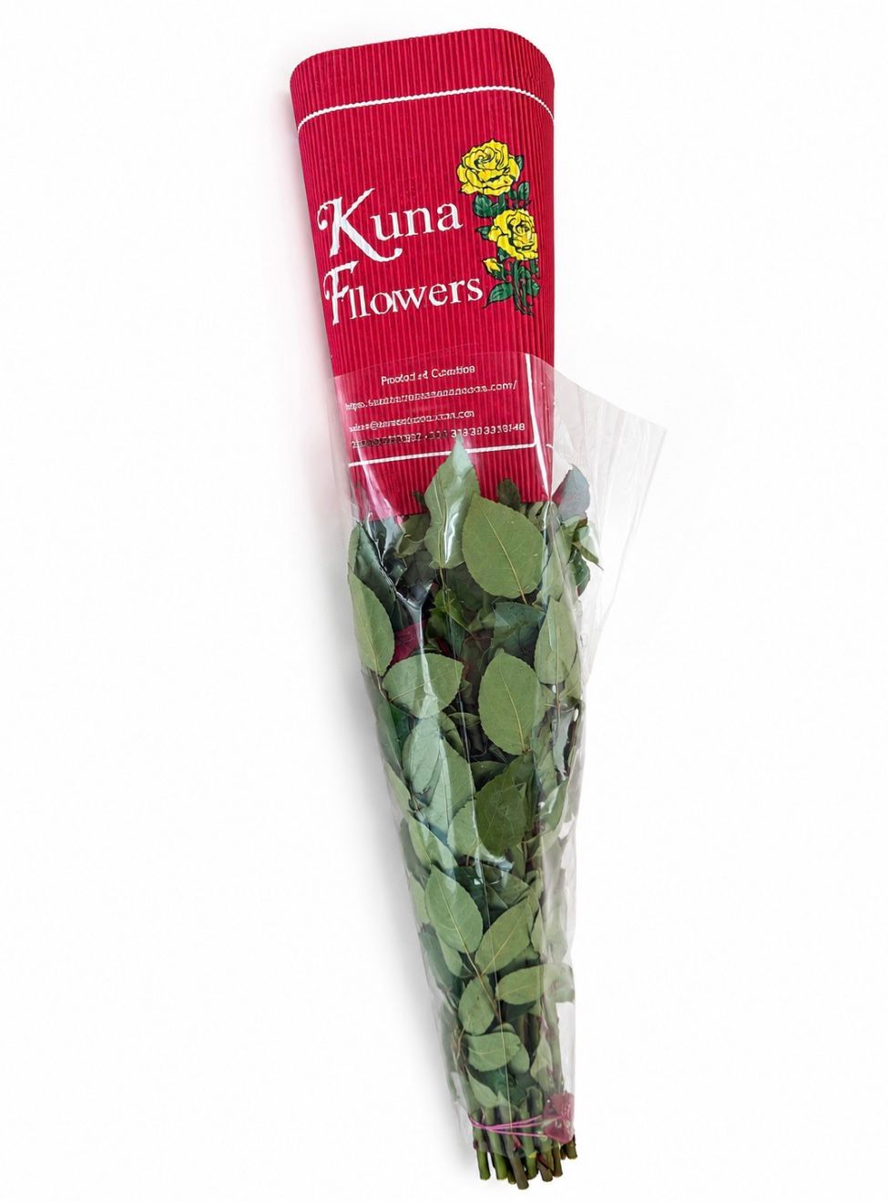 Kuna Flowers red rose bouquet in branded red sleeve